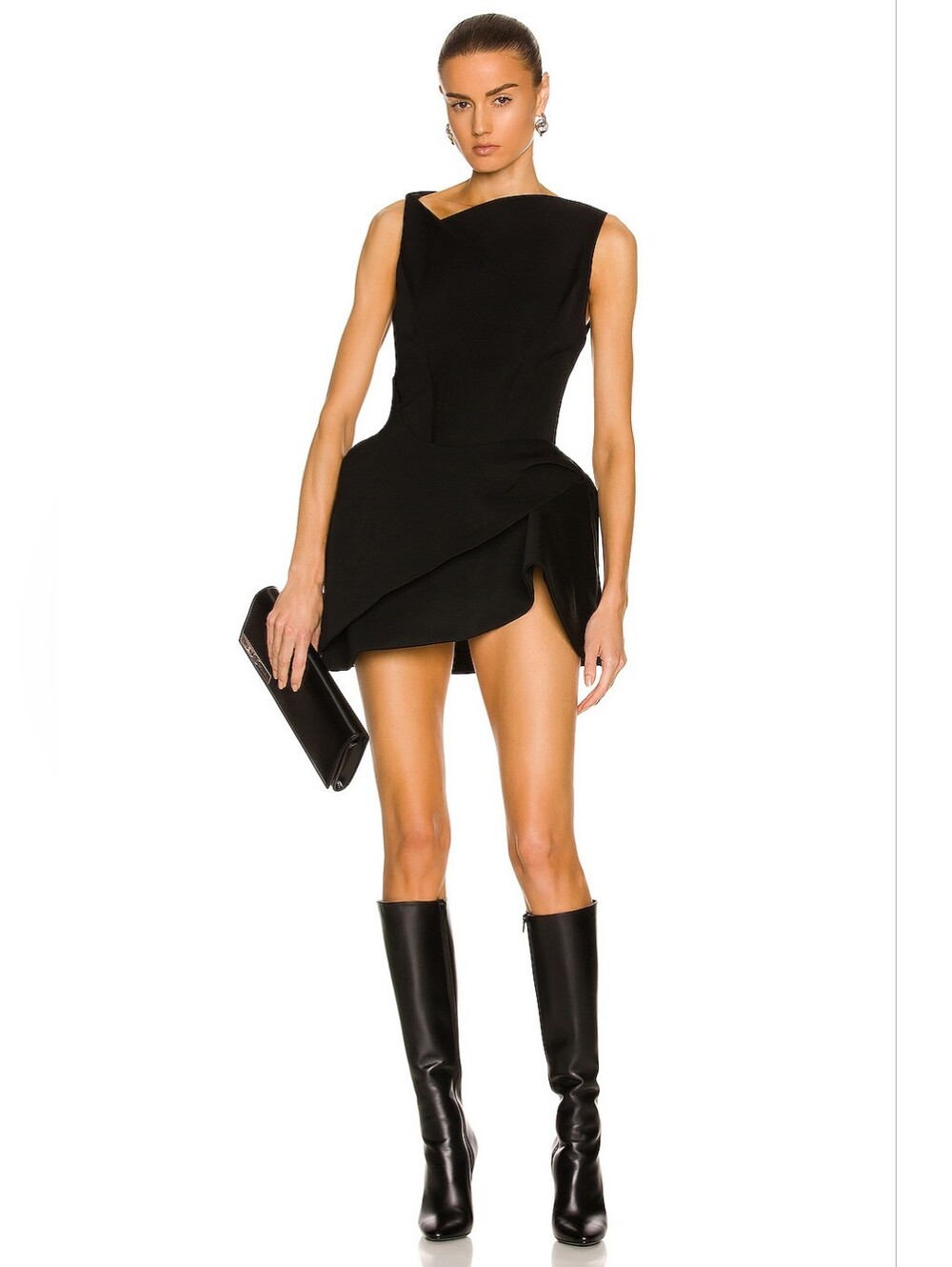 MUGLER Structured Gabardine Wool Mini Dress In Black EU 38 US 6 Org $1,990